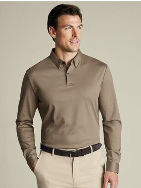 Charles Tyrwhit Men's Long Sleeve Jersey Polo Shirt - Taupe